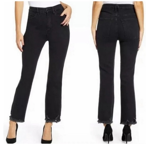 Good American Good Curve Straight Leg Black Jeans - Picture 1 of 7